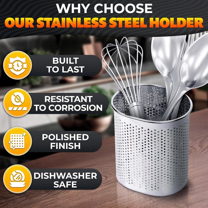 VIKROM Chopstick Dishwasher Basket 3.5x2.7x3.9" – Stainless Steel Chopstick Holder for Dishwasher with Hooks, Oval Design Rust-Resistant Perforated Utensil Caddy for Straws, Teaspoons & Small Kitchen Tools - Image 3