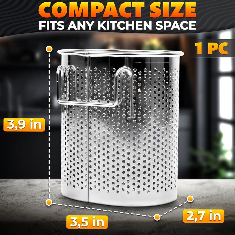 VIKROM Chopstick Dishwasher Basket 3.5x2.7x3.9" – Stainless Steel Chopstick Holder for Dishwasher with Hooks, Oval Design Rust-Resistant Perforated Utensil Caddy for Straws, Teaspoons & Small Kitchen Tools - Image 2