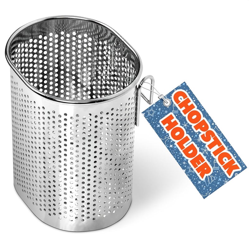 VIKROM Chopstick Dishwasher Basket 3.5x2.7x3.9" – Stainless Steel Chopstick Holder for Dishwasher with Hooks, Oval Design Rust-Resistant Perforated Utensil Caddy for Straws, Teaspoons & Small Kitchen Tools - Image 1
