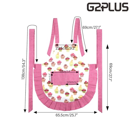 G2PLUS Aprons for Women with Pockets, 29 x 21 Inch Extra Long Ties Cupcake Apron, Pink Vintage Damask Apron for Kitchen Cooking, Baking and Gardening - Image 2