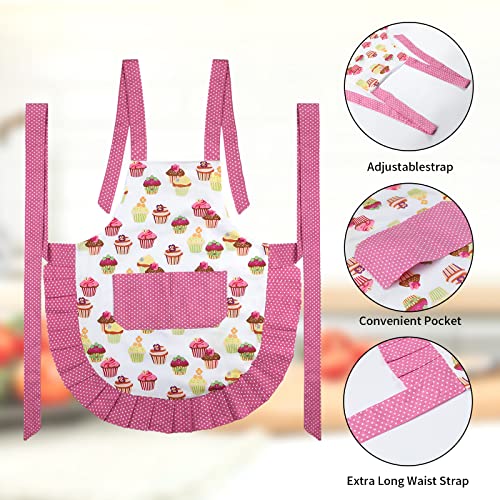 G2PLUS Aprons for Women with Pockets, 29 x 21 Inch Extra Long Ties Cupcake Apron, Pink Vintage Damask Apron for Kitchen Cooking, Baking and Gardening - Image 3