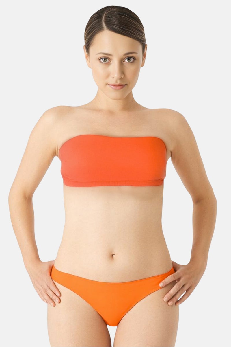 Lefties Women Plain Pull On Bikini Bottom, Bright Orange  - Image 1
