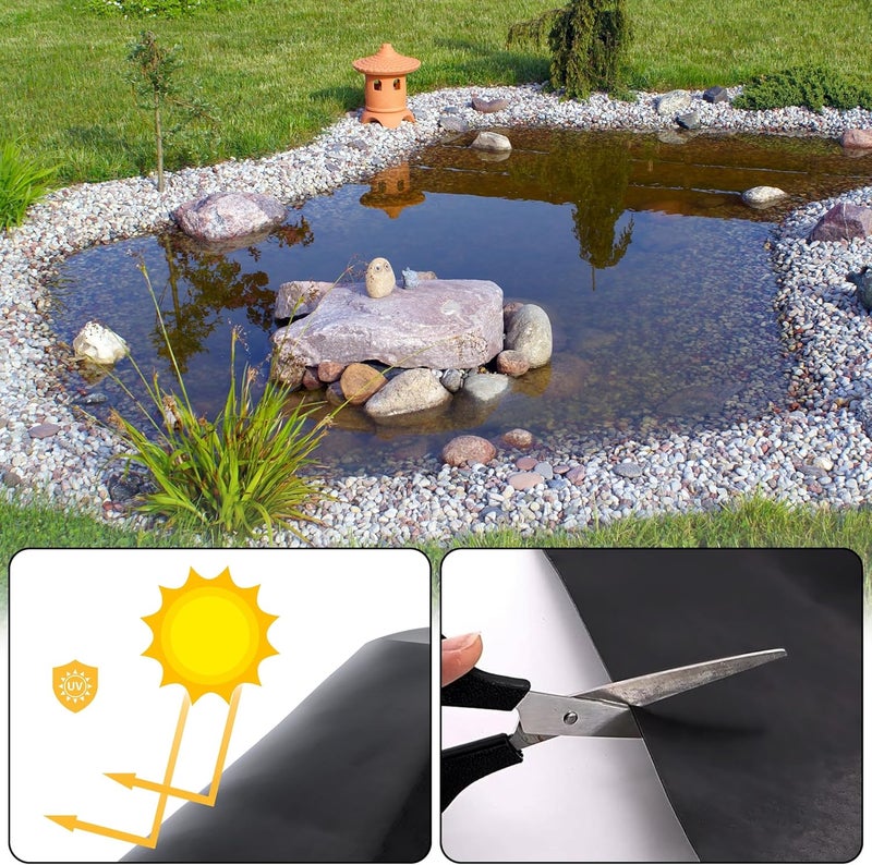 أدرويتيت بطانة بركة 10 × 10 قدم، بطانة HDPE لبركة الأسماك 20 مل، بطانة برك للبرك الخارجية، برك الكوي، نافورة الحديقة، شلال - Image 4