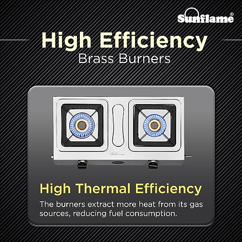 SUNFLAME موقد غاز ذكي من صن فلايم بموقدين بجسم فولاذي | موقد غاز بموقد نحاسي متوسط وصغير | تغطية المنتج لمدة 2 سنة | إشعال يدوي مع دعم مقلاة مطلية بالأورو | تواجد في جميع أنحاء الهند | معتمد من ISI - Image 3