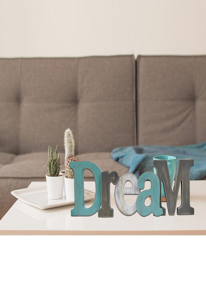 Linfevisi Wooden Dream Sign Aqua Hanging Block Letters Sign Rustic Freestanding Wood Word Decor Decorative Dream Table Sign Cutout Word Art Wall Decor (dream) - Image 3