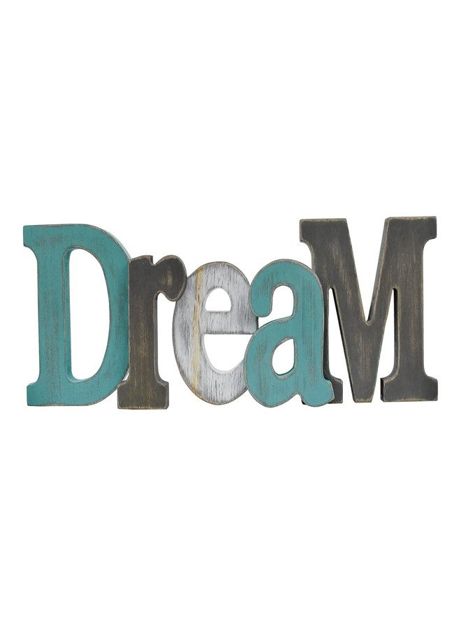 Linfevisi Wooden Dream Sign Aqua Hanging Block Letters Sign Rustic Freestanding Wood Word Decor Decorative Dream Table Sign Cutout Word Art Wall Decor (dream) - Image 1