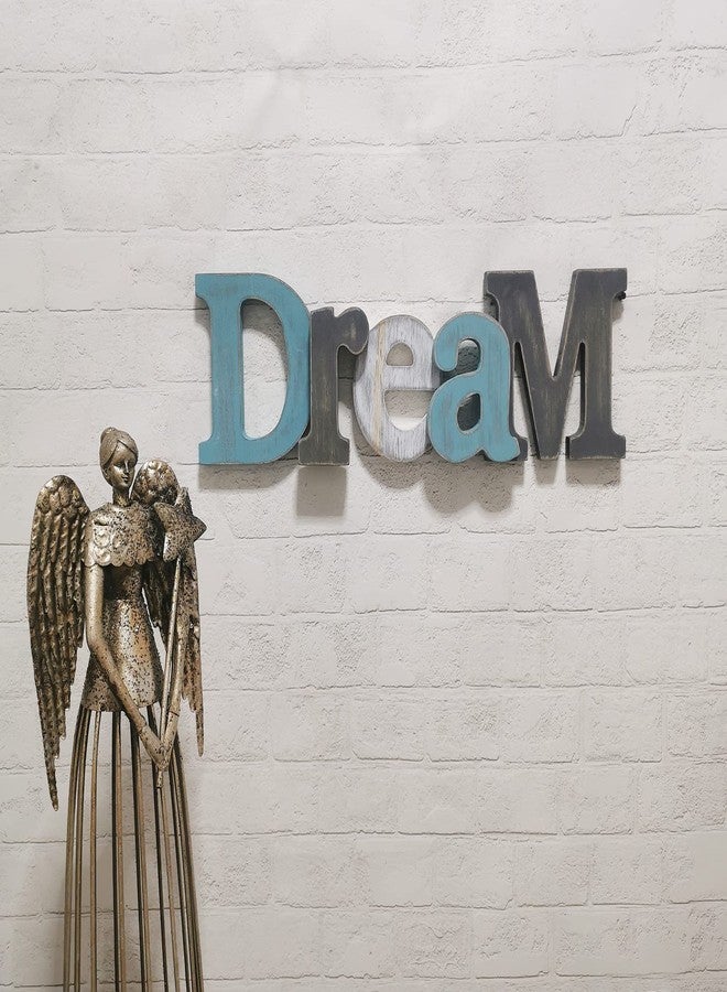 Linfevisi Wooden Dream Sign Aqua Hanging Block Letters Sign Rustic Freestanding Wood Word Decor Decorative Dream Table Sign Cutout Word Art Wall Decor (dream) - Image 2