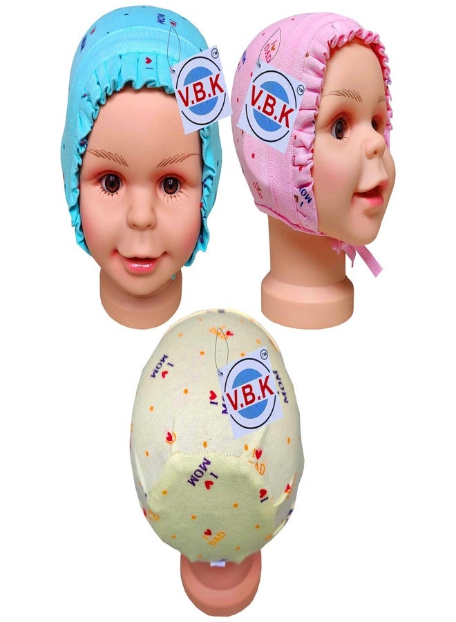 V.B.K طقم قبعات/أغطية رأس/قبعات للأطفال الرضع من VBK®، عبوة من 3 قطع، مصنوع من قماش ناعم من الجوارب النقية (3 - 6 أشهر) (3 أشهر - 6 أشهر) (0 أشهر - 3 أشهر) (0 أشهر - 3 أشهر) (6 أشهر - 12 شهرًا) - Image 2