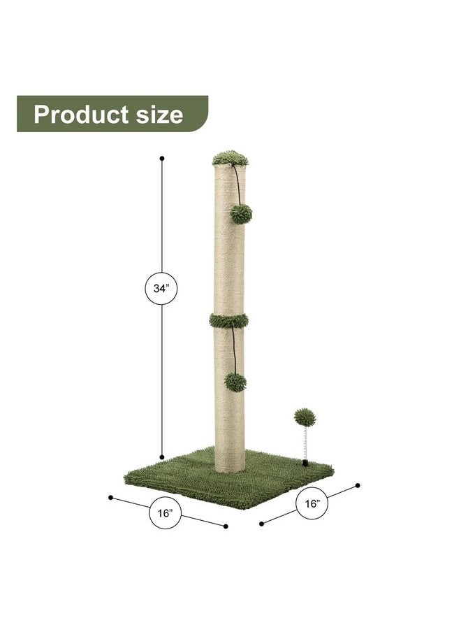 MECOOL MECOOL 34“ Tall Cat Scratching Post Premium Basics Kitten Scratcher Sisal Scratch Posts Trees with Hanging Ball for Indoor Cats (34 inches for Adult Cats, Cactus Green)  - Image 3