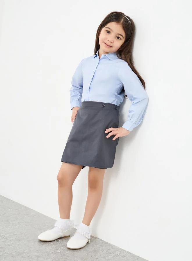 Styli Styli Girls Grey Plain Skorts with Button Detail