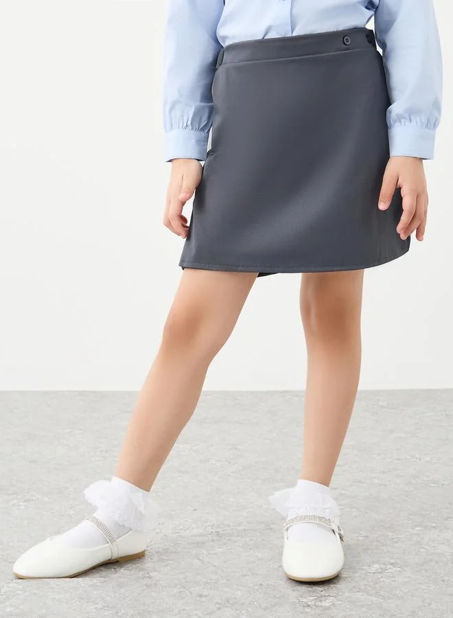 Styli Styli Girls Grey Plain Skorts with Button Detail