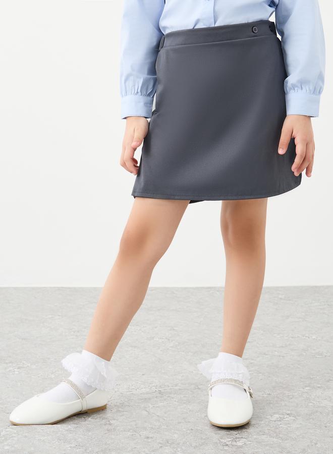 ستايلي سكورت مدرسي ستايلي جيرلز رمادي سادة بأزرار - Image 1