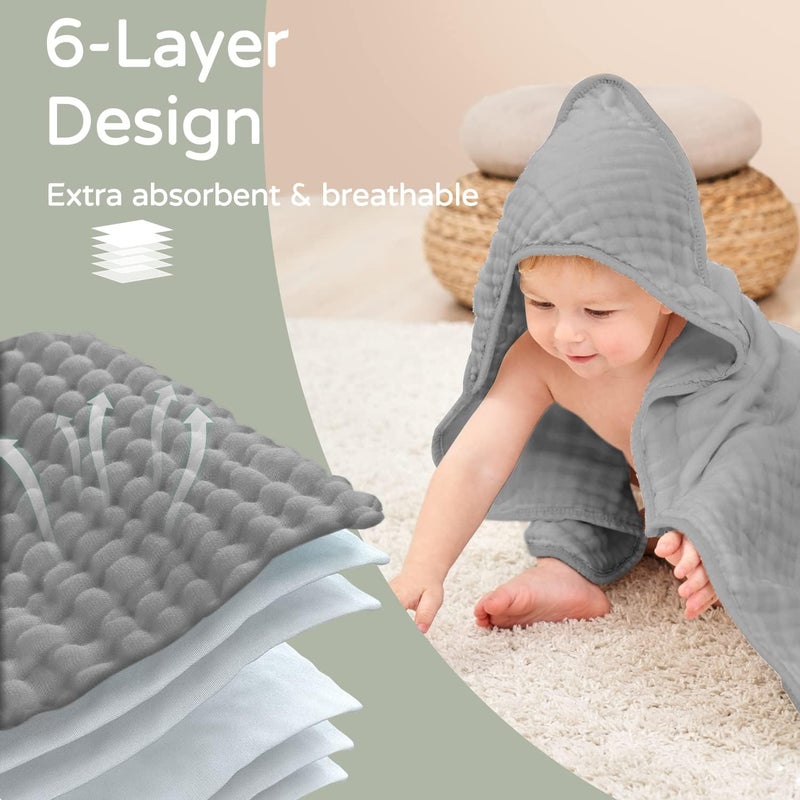 YOOFOSS Hooded Baby Towels for Newborn 2 Pack 100% Muslin Cotton Baby Bath Towel with Hood for Babies, Infant, Toddler and Kids, Large 32x32Inch, Soft and Absorbent Newborn Essential - Image 4