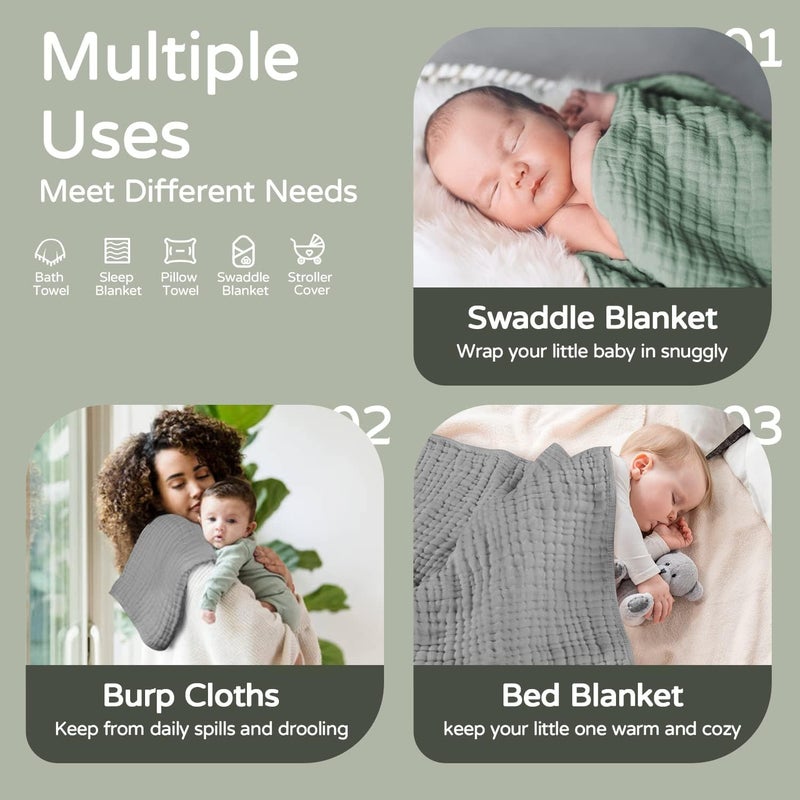 YOOFOSS Hooded Baby Towels for Newborn 2 Pack 100% Muslin Cotton Baby Bath Towel with Hood for Babies, Infant, Toddler and Kids, Large 32x32Inch, Soft and Absorbent Newborn Essential - Image 3