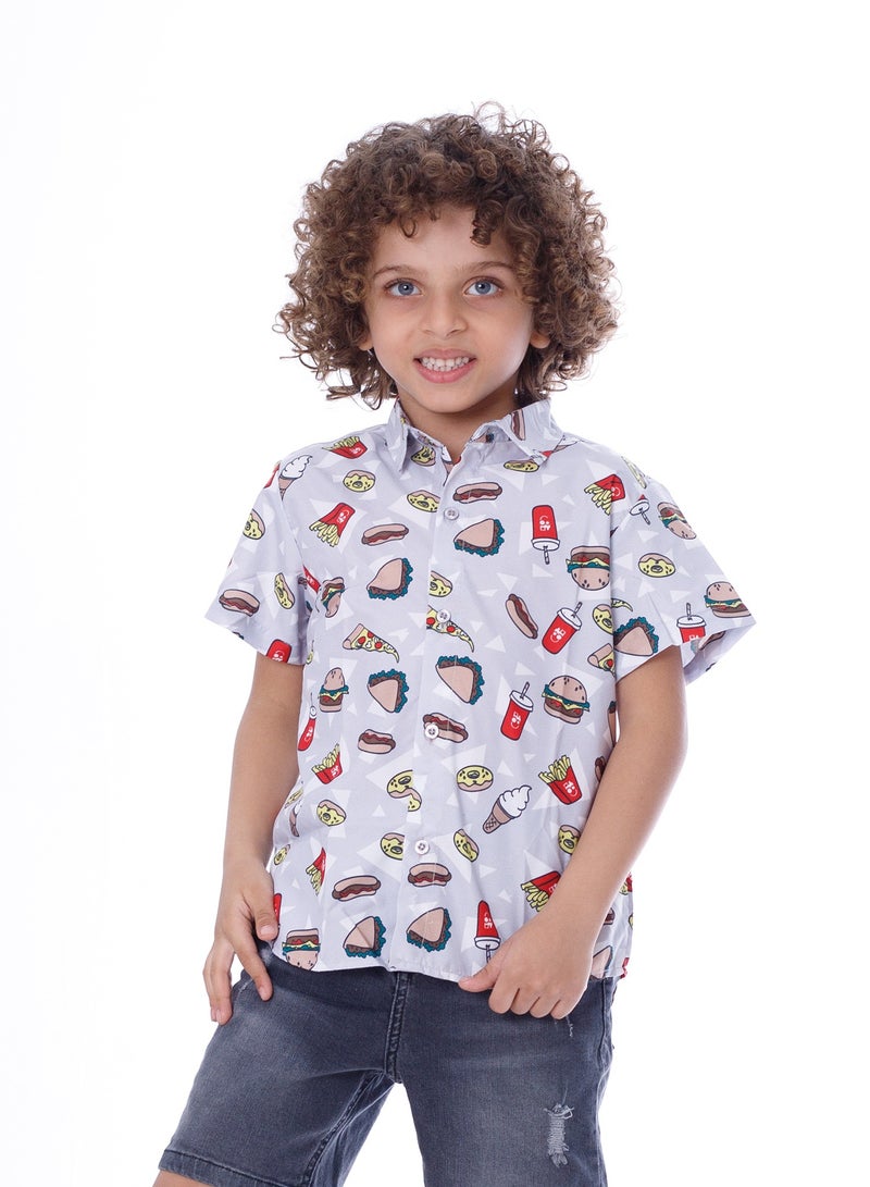 بيبو_قميص مطبوع متعدد الالوان_رمادي - Image 1