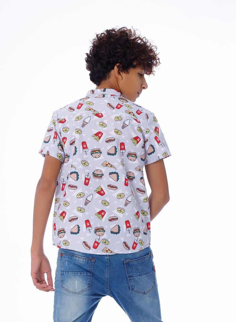 بيبو_قميص مطبوع متعدد الالوان_رمادي - Image 2