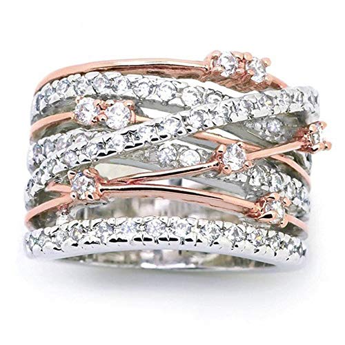 AZQ 925 Sterling Silver Shining white/Rose gold X Criss Cross Ring Cubic Zirconia Promise Rings CZ Love Cross Knot Ring Engagement Wedding Band Ring for Women (US Code 9) - Image 1