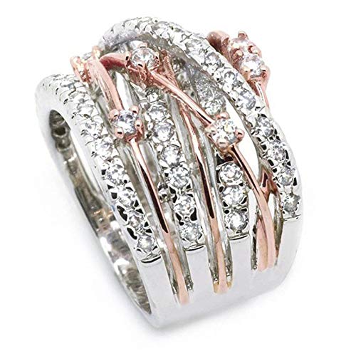 AZQ 925 Sterling Silver Shining white/Rose gold X Criss Cross Ring Cubic Zirconia Promise Rings CZ Love Cross Knot Ring Engagement Wedding Band Ring for Women (US Code 9) - Image 2