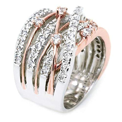 AZQ 925 Sterling Silver Shining white/Rose gold X Criss Cross Ring Cubic Zirconia Promise Rings CZ Love Cross Knot Ring Engagement Wedding Band Ring for Women (US Code 9) - Image 3
