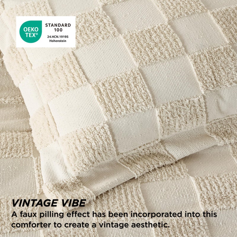 Bedsure King Size Comforter Set Emerald, Boho Tufted Bed Set, Checkered Farmhouse Shabby Chic Bedding, 3 Pieces, 1 Plaid Geometric Comforter and 2 Pillow Shams - Image 5