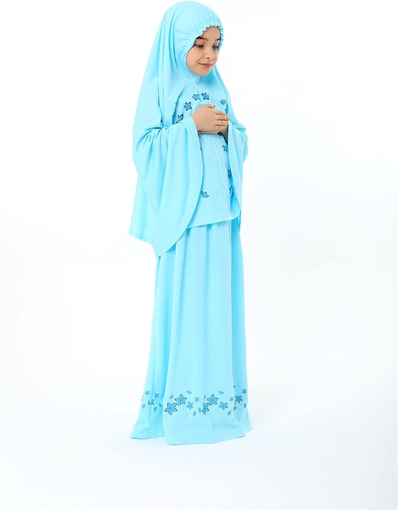 Elanesa  Girl's Prayer Dress with Star Printed Long Headscarf - Image 1