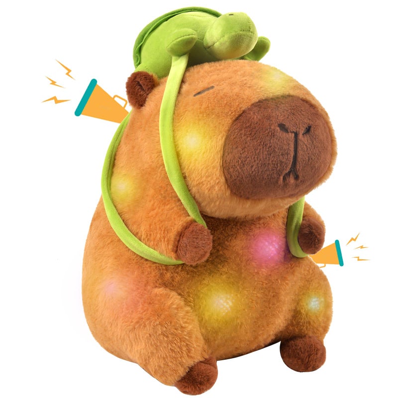ChezMax Capybara Plush Stuffed Animal Toy 9 Light up Plays Real Capybara Sounds Plushie with Wearable Turtle Backpack Cute Birthday Gifts Funny Capybara Pillow Stuffies for Baby Girls Boys Kids - Image 3