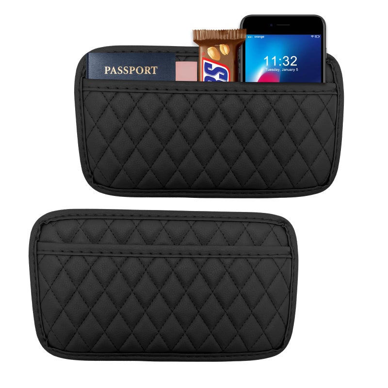 Sylvil 2PCS Car Side Pocket Organizer Leather Auto Seat Storage Bag for Cell Phone Sunglasses Waterproof Document Holder Tray Pouch for Vehicle Seat Gap Filler Car Accessories Large