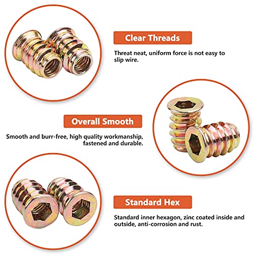 LGCLGY 40 Pcs Threaded Inserts, M6 x 15mm Threaded Inserts for Wood, Nut Inserts, Carbon Steel Furniture Screws with Spanner, Bolt Fastener Connector Hex Socket Drive for Wood Furniture - Image 5