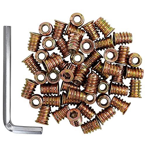 LGCLGY 40 Pcs Threaded Inserts, M6 x 15mm Threaded Inserts for Wood, Nut Inserts, Carbon Steel Furniture Screws with Spanner, Bolt Fastener Connector Hex Socket Drive for Wood Furniture - Image 1
