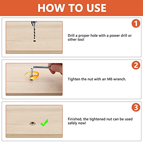 LGCLGY 40 Pcs Threaded Inserts, M6 x 15mm Threaded Inserts for Wood, Nut Inserts, Carbon Steel Furniture Screws with Spanner, Bolt Fastener Connector Hex Socket Drive for Wood Furniture - Image 4