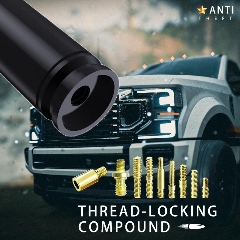 HVSTTPK Car Truck Bullet Antenna with Valve Stem Caps Mast for GM Chevy Silverado 1500 2500 3500 HD Ford F150 F250 F350 Denali Heavy Pickup Truck Accessories (Black)-Car wash Safe-Anti Theft - Image 5
