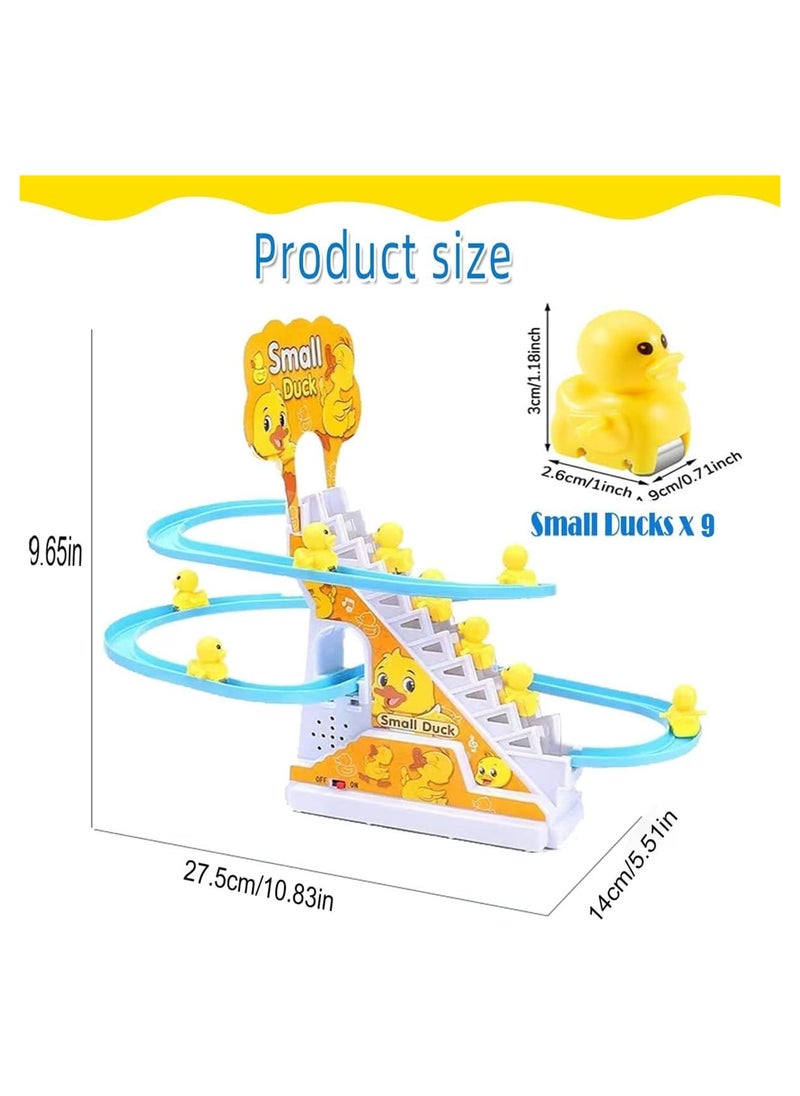 Electric Ducks Chasing Race Track Game Set, Small Ducks Climbing Toys with 9 LED Flashing Lights & Music Button, Fun Duck Stair Climbing Toy for Toddlers and Kids, Playful Roller Coaster Toy