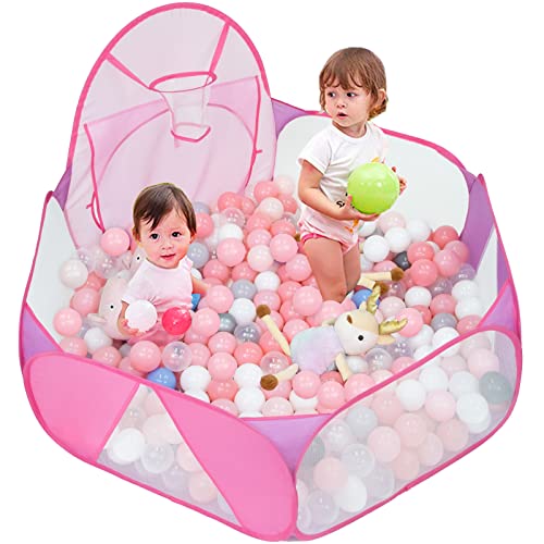 Eocolz Kids Ball Pit Large Pop Up Childrens Ball Pits Tent for Toddlers Playhouse Baby Crawl Playpen with Basketball Hoop and Zipper Storage Bag, 4 Ft/120CM, Balls Not Included (Pink) - Image 1