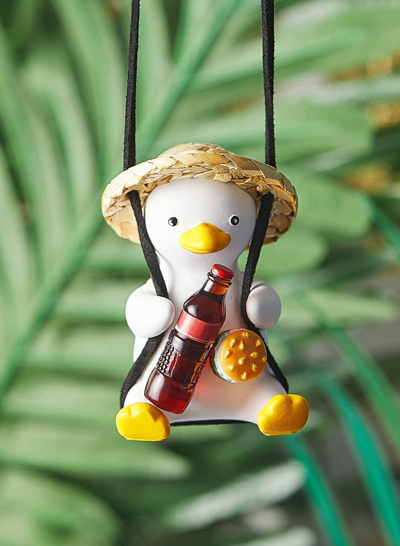 Excefore Swing Duck Car Hanging Ornament, Straw Hat Coke School Bag Duck Auto Decoration  - Image 2