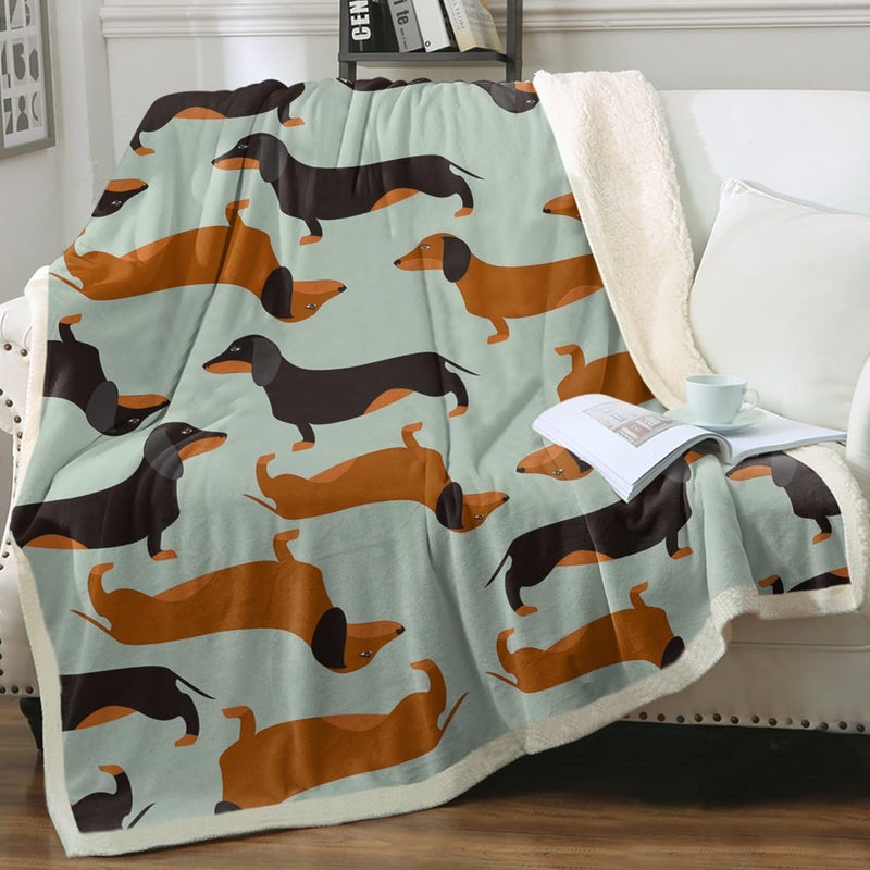 Dachshund Fleece Throw Blanket for Couch Dog Sherpa Blanket for Dog Lovers  Soft Dachshund Gifts for Women Throw 50 X 60