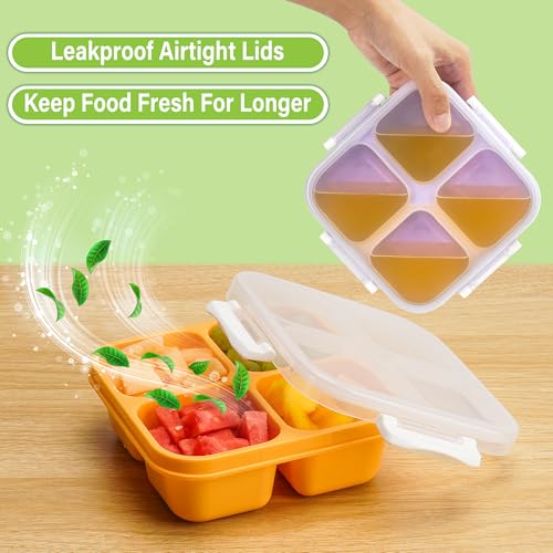 EONJOE 4-pack Small Snackle Box Container Dishwasher Safe Bpa Free 4 Compartments Snack Containers for Travel Road Trip Kids School Adult Work - Image 3