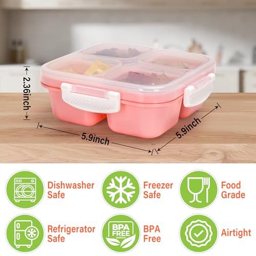 EONJOE 4-pack Small Snackle Box Container Dishwasher Safe Bpa Free 4 Compartments Snack Containers for Travel Road Trip Kids School Adult Work - Image 2