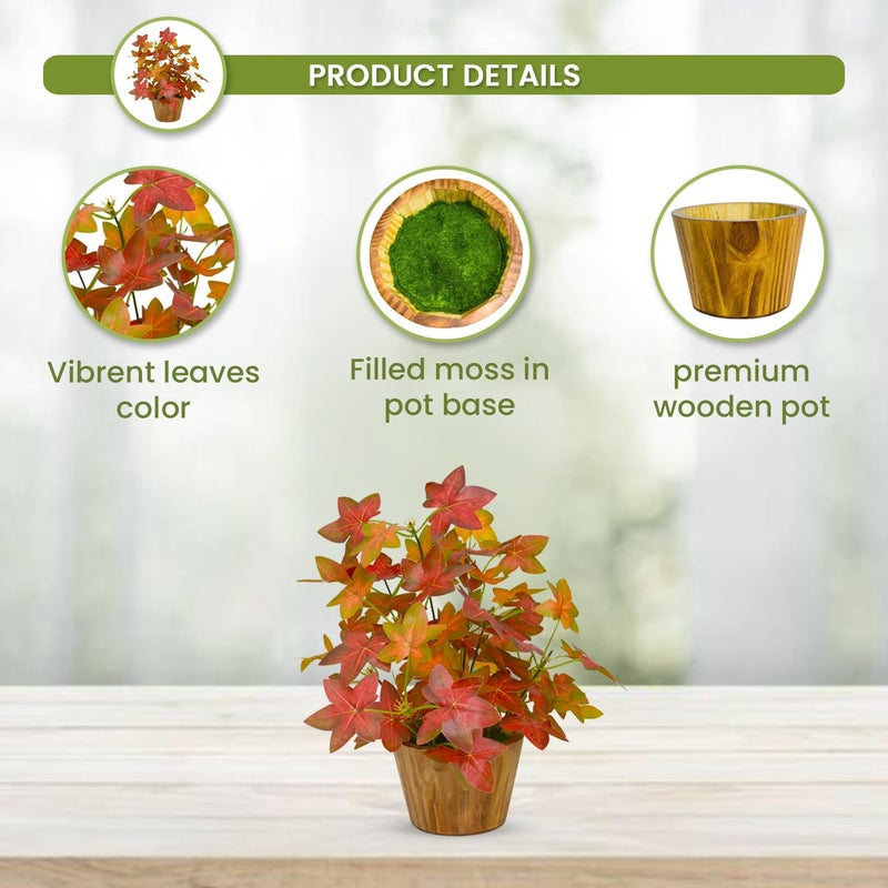 fancymart أوراق نبات صناعي في وعاء خشبي زينة مثالية للمنزل وغرفة المعيشة ومساحات المكتب - Image 3