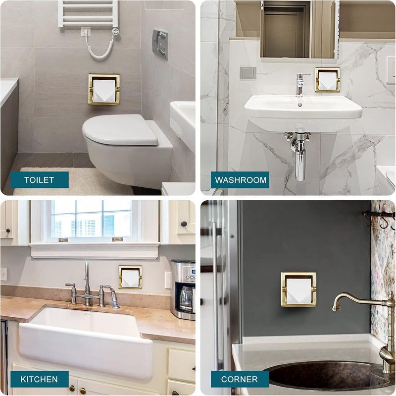 POKIM Recessed Toilet Paper Holder in Wall Mounted with Rear Mounting Bracket Stainless Steel Heavy Duty Brushed Gold Finish 6.2x6.2 Square Jumbo Mega Tissue Holder for Bathroom Wall - Image 3
