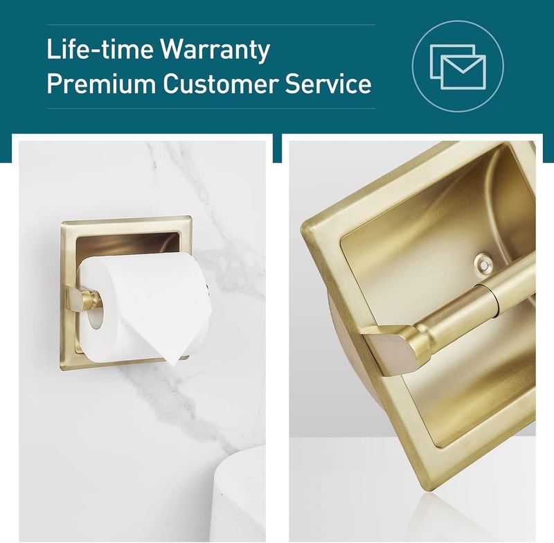 POKIM Recessed Toilet Paper Holder in Wall Mounted with Rear Mounting Bracket Stainless Steel Heavy Duty Brushed Gold Finish 6.2x6.2 Square Jumbo Mega Tissue Holder for Bathroom Wall - Image 4