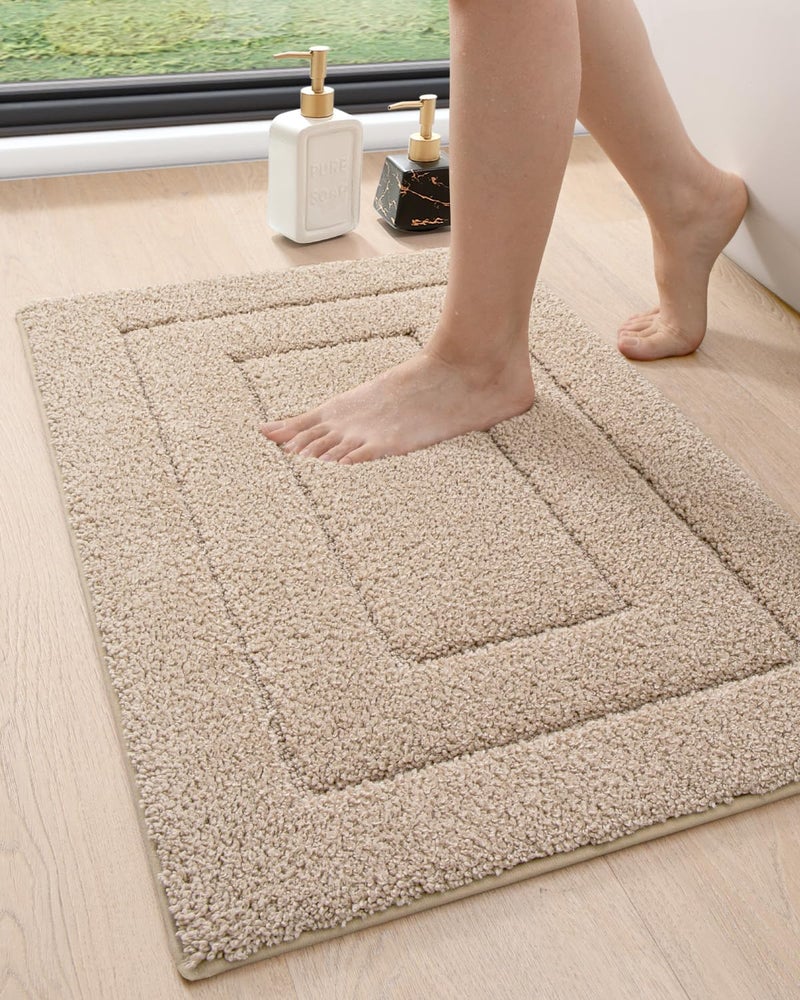 DEXI Bathroom Rug 32x20, Non Slip Washable Bath Mat for Shower Floor, Absorbent Soft Bathmat with Rubber Backing, Quick Dry Microfiber Carpet, Beige - Image 1