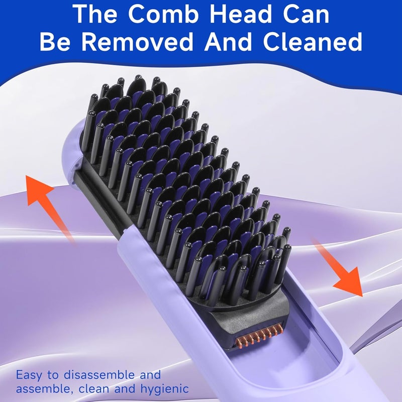 BOMIDI Cordless Hair Straightener Brush with Detachable for Easy Clean, 200M Negative Ions, 6-Speed Smart Temp Control and Type-C/Base Dual Charging, Travel-Friendly Styling Tool - Purple - Image 4