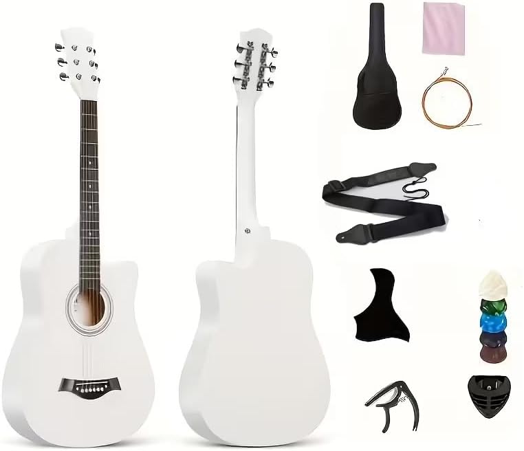 MegArya 38 Inch Beginner Acoustic Guitar Combo - White - Image 1