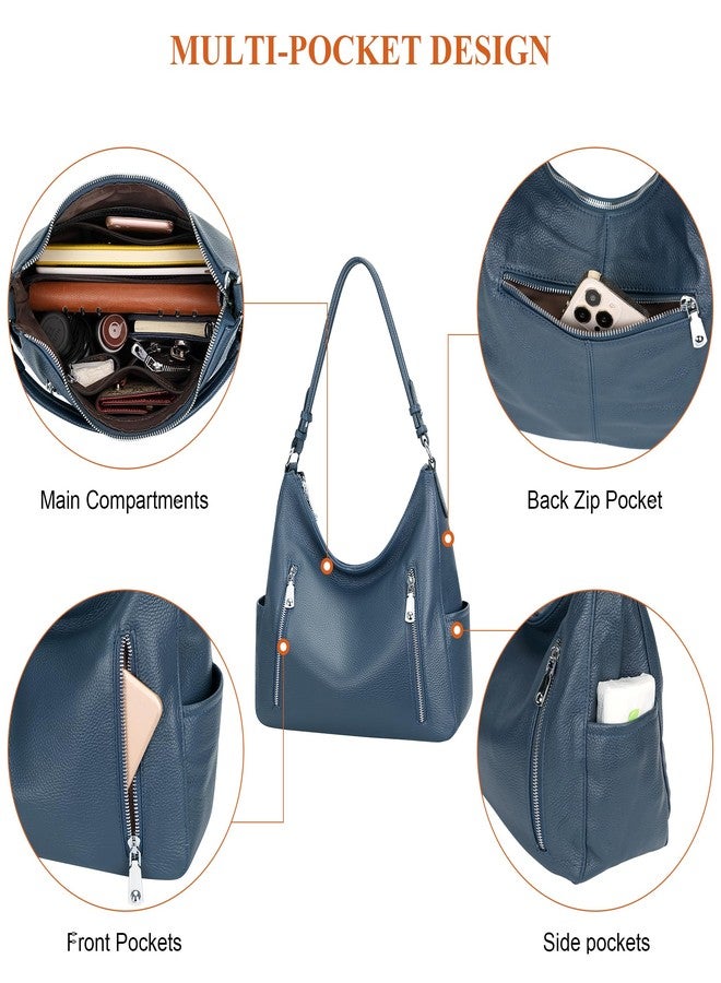 Over Earth Genuine Leather Purses for Women Medium Hobo Bag Lady Crossbody Handbags with 2 Detachable Straps(O150E UG Indigo Blue) - Image 4