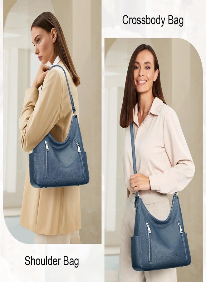 Over Earth Genuine Leather Purses for Women Medium Hobo Bag Lady Crossbody Handbags with 2 Detachable Straps(O150E UG Indigo Blue) - Image 2