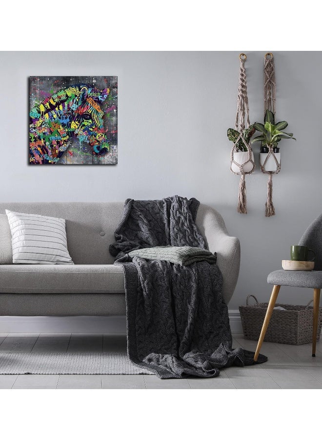 SIXTTART Banksy Graffiti Canvas Wall-Art - Zebra Pictures Wall Decor - Modern Farmhouse Wall Decor Ready to Hang Size 20" x 20" - Image 4