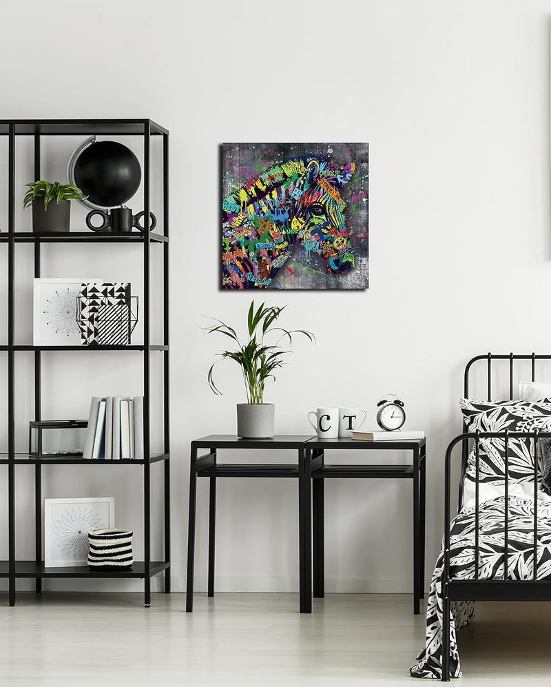 SIXTTART Banksy Graffiti Canvas Wall-Art - Zebra Pictures Wall Decor - Modern Farmhouse Wall Decor Ready to Hang Size 20" x 20" - Image 2