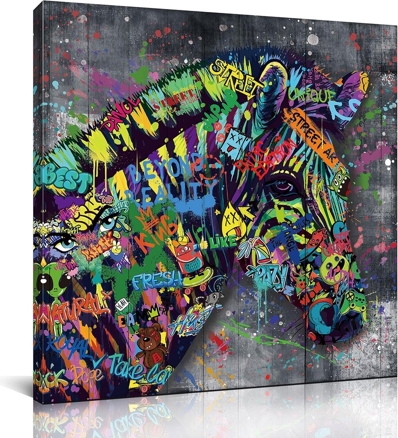 SIXTTART Banksy Graffiti Canvas Wall-Art - Zebra Pictures Wall Decor - Modern Farmhouse Wall Decor Ready to Hang Size 20" x 20" - Image 1