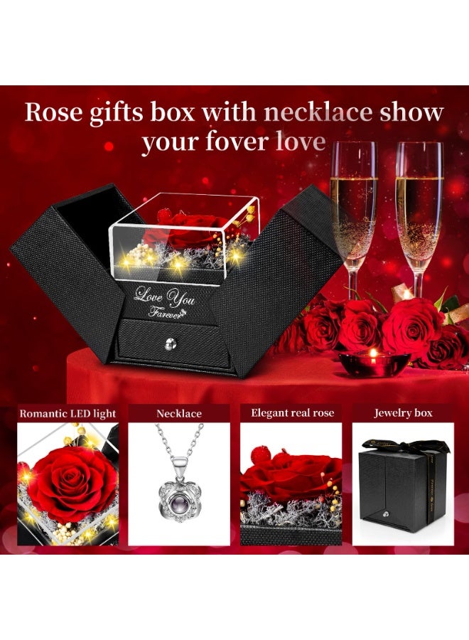 Preserved Red Rose with Heart Necklace - Romantic Gift Box for Wife, Girlfriend, Mom & Women - Image 2