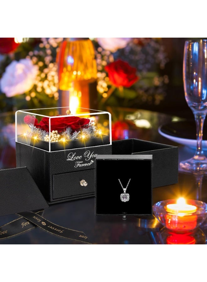 Preserved Red Rose with Heart Necklace - Romantic Gift Box for Wife, Girlfriend, Mom & Women - Image 4